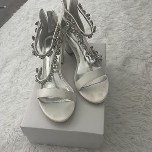 White sequin bridal heels